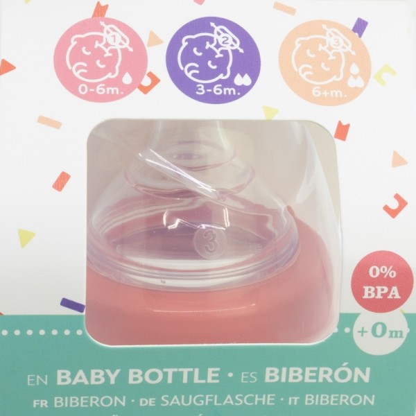 BIBERÓN PARA BEBÉ DE 5 OZ CON CUELLO ANCHO Y TETIN DE SILICONA, 3 POSICIONES, CORAZÓN DE MINNIE MOUSE, LLENO