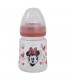 BIBERÓN PARA BEBÉ DE 5 OZ CON CUELLO ANCHO Y TETIN DE SILICONA, 3 POSICIONES, CORAZÓN DE MINNIE MOUSE, LLENO
