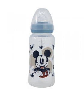 BIBERÓN PARA BEBÉ DE 12 OZ CON CUELLO ANCHO Y TETIN DE SILICONA CON 3 POSICIONES, MICKEY MOUSE, LLENO DE SONRISAS