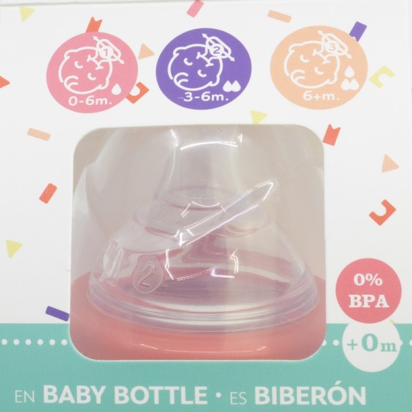 BIBERÓN PARA BEBÉ DE 12 OZ CON CUELLO ANCHO Y TETIN DE SILICONA, 3 POSICIONES, CORAZÓN DE MINNIE MOUSE, LLENO