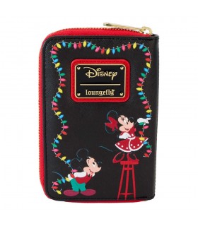 Billetera Mickey, Minnie y Donald con decoraciones de Navidad