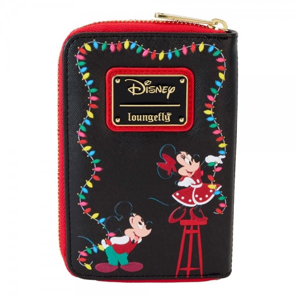 Billetera Mickey, Minnie y Donald con decoraciones de Navidad