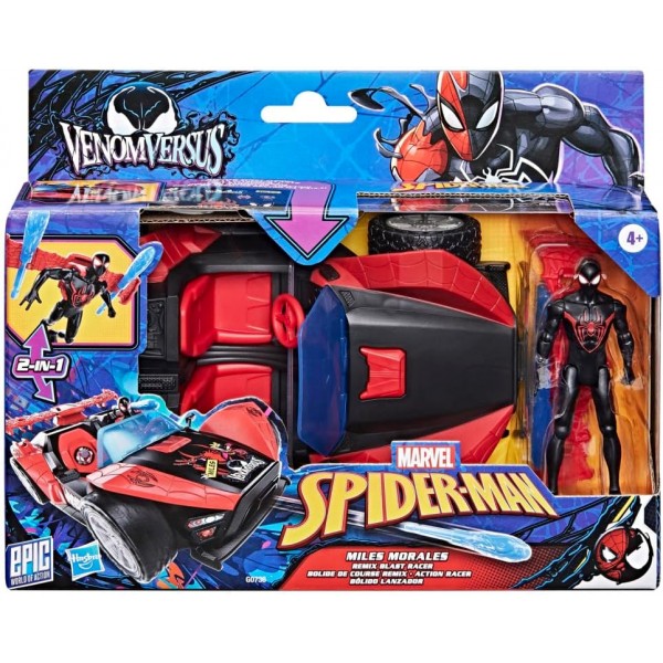 Marvel Spider-Man VenomVersus, Epic World of Action, Bólido Lanzador de Miles Morales, Figura y Coche, Juguetes de superhéroes