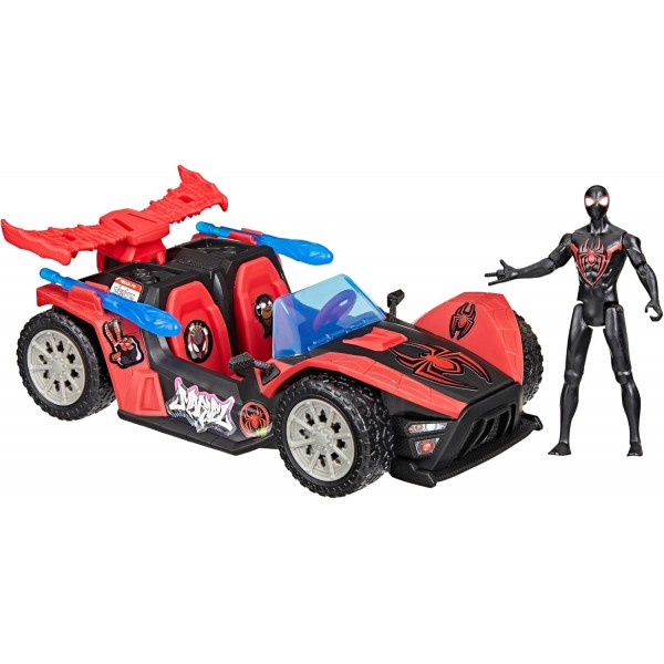 Marvel Spider-Man VenomVersus, Epic World of Action, Bólido Lanzador de Miles Morales, Figura y Coche, Juguetes de superhéroes