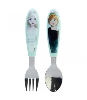 Set de 2 cubiertos infantiles de acero inoxidable compuesto de tenedor y cuchara de Frozen