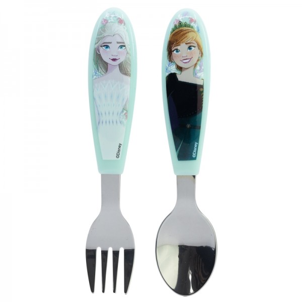 Set de 2 cubiertos infantiles de acero inoxidable compuesto de tenedor y cuchara de Frozen