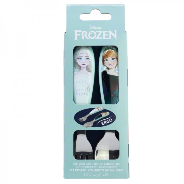 Set de 2 cubiertos infantiles de acero inoxidable compuesto de tenedor y cuchara de Frozen