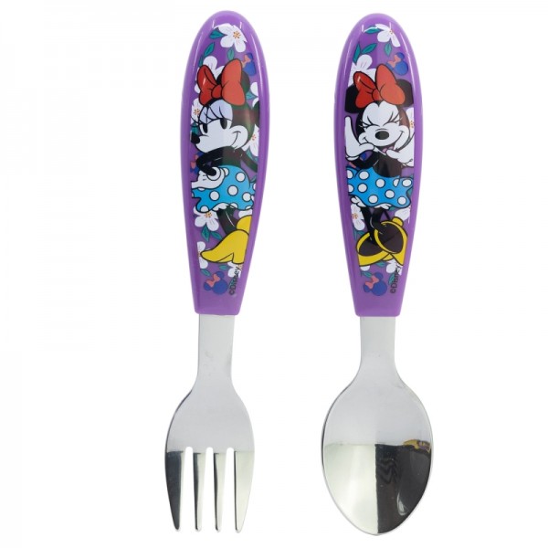 Set de 2 cubiertos infantiles de acero inoxidable compuesto de tenedor y cuchara de Minnie