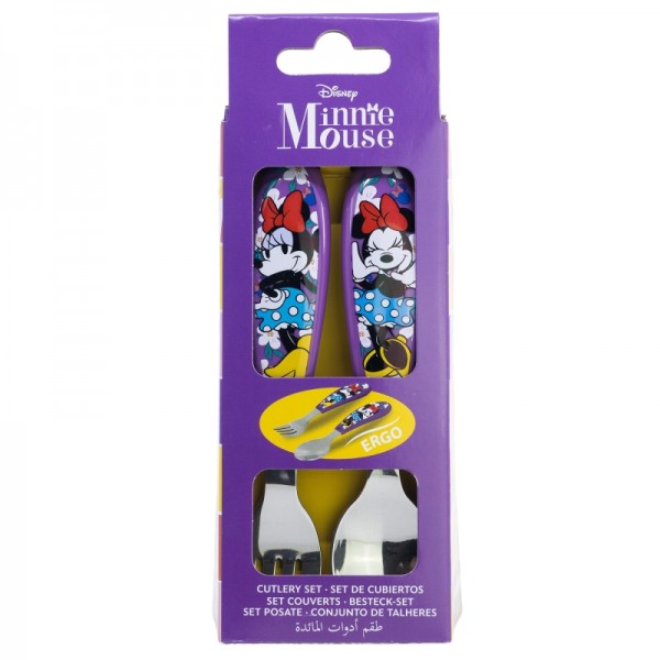 Set de 2 cubiertos infantiles de acero inoxidable compuesto de tenedor y cuchara de Minnie
