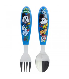 Set de 2 cubiertos infantiles de acero inoxidable compuesto de tenedor y cuchara de Mickey