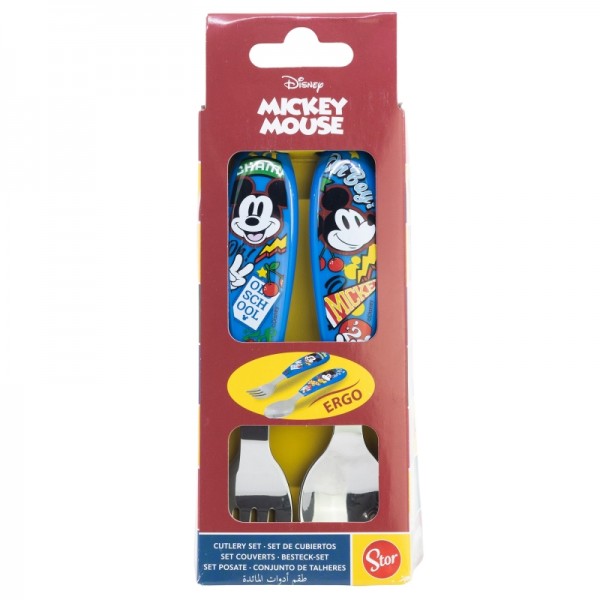 Set de 2 cubiertos infantiles de acero inoxidable compuesto de tenedor y cuchara de Mickey