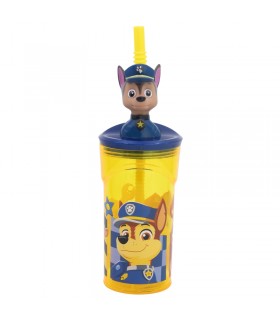 Vaso infantil reutilizable con pajita y tapa con figurita 3D y capacidad de 360 ml de La Patrulla Canina Boy
