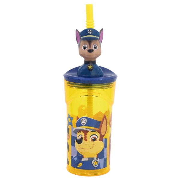 Vaso infantil reutilizable con pajita y tapa con figurita 3D y capacidad de 360 ml de La Patrulla Canina Boy