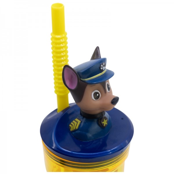 Vaso infantil reutilizable con pajita y tapa con figurita 3D y capacidad de 360 ml de La Patrulla Canina Boy