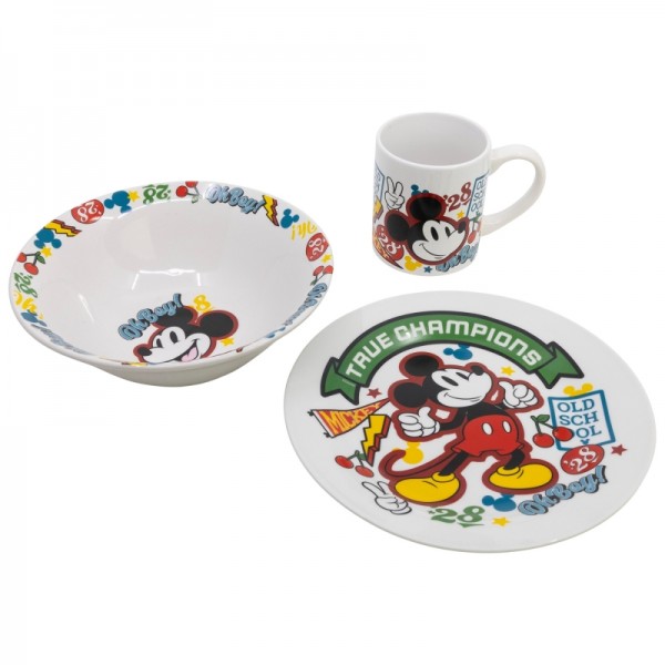 Set vajilla infantil de plato, cuenco y taza de cerámica en caja de regalo de Mickey