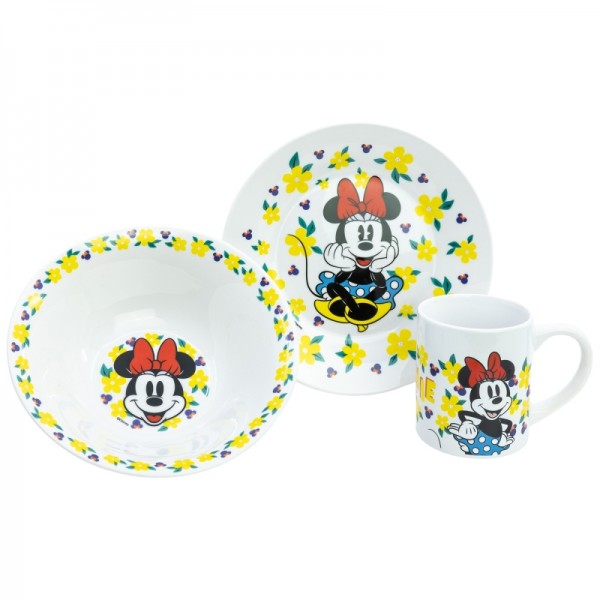 Set vajilla infantil de plato, cuenco y taza de cerámica en caja de regalo de Minnie