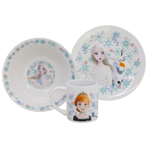 Set vajilla infantil de plato, cuenco y taza de cerámica en caja de regalo de Frozen