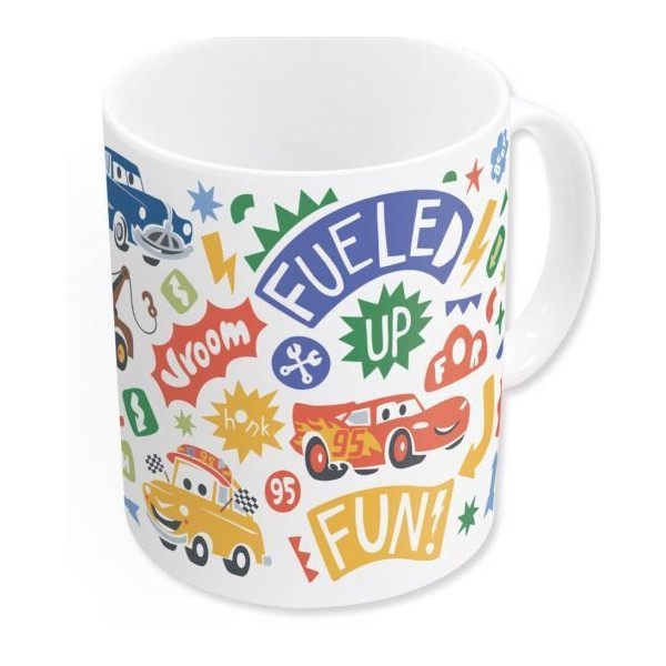 TAZA CERÁMICA SB 325 ML EN CAJA CARS STICKERS