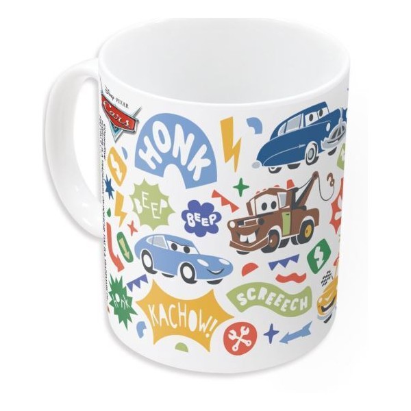 TAZA CERÁMICA SB 325 ML EN CAJA CARS STICKERS