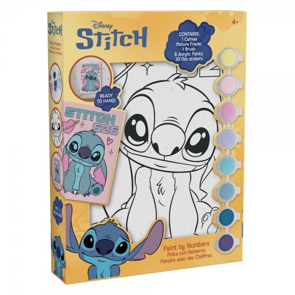 Pinta con números en lienzo + acuarelas Stitch Disney