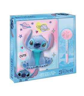 Cuaderno Squishy + bolígrafo pompom Stitch Disney