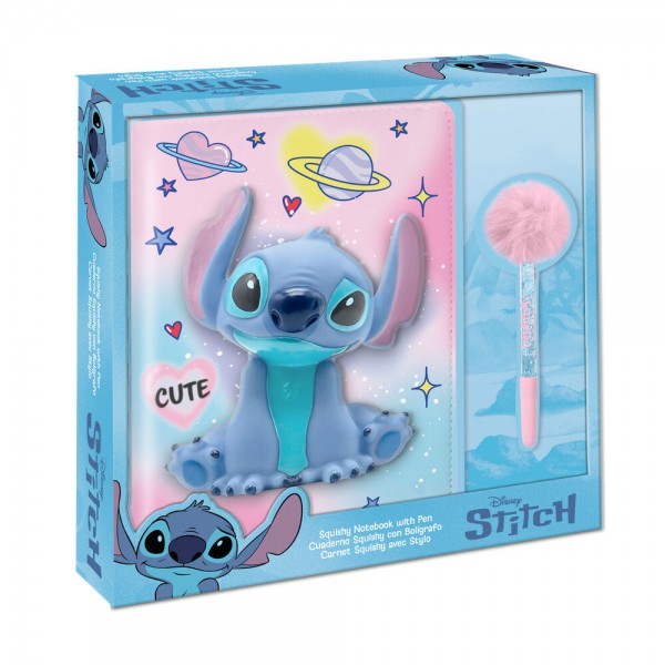 Cuaderno Squishy + bolígrafo pompom Stitch Disney