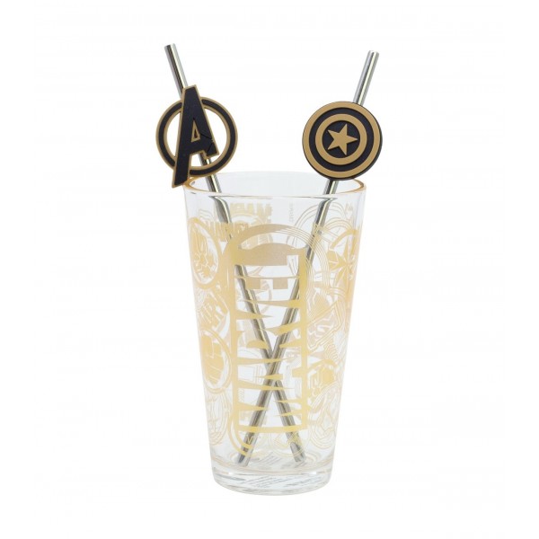 SET VASO CON DOS PAJITAS 480 ML MARVEL GOLDEN TREASURE