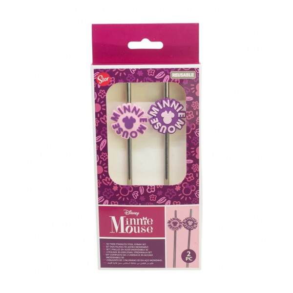 SET DOS PAJITAS 3D ACERO INOXIDABLE MINNIE MOUSE CHERRYLICIOUS