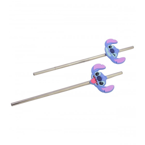 SET DOS PAJITAS 3D ACERO INOXIDABLE STITCH ALOHA