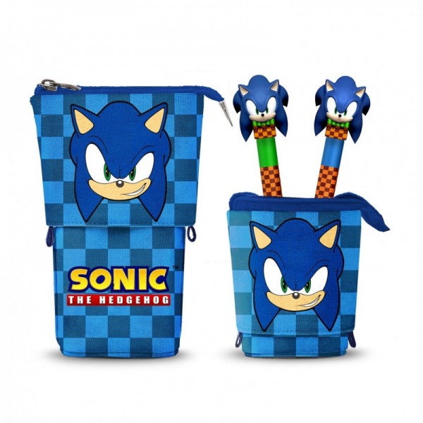 Sonic The Hedgehog Estuche Portatodo Cute + 2 Bolígrafos de Gel Borrables
